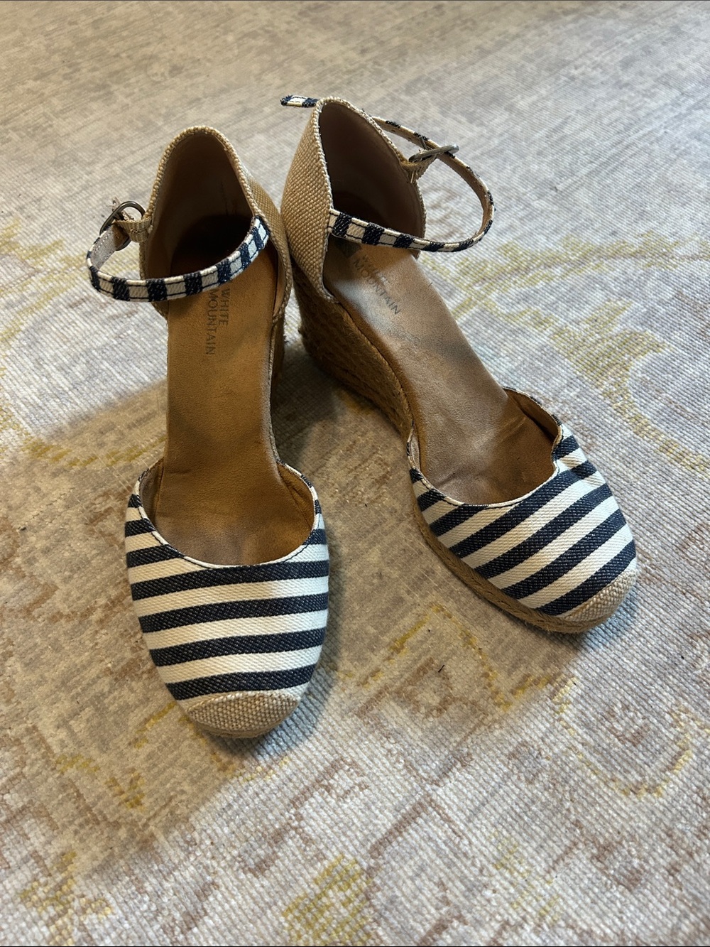 White Mountain Striped Espadrille Wedges in Black & White